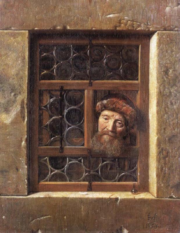 Samuel van hoogstraten Man Looking through a window china oil painting image